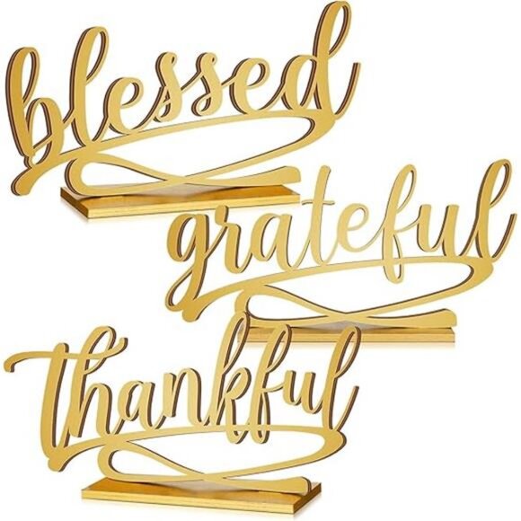 3 Pieces Thanksgiving Fall Letter Table Sign Thankful Grateful Blessed Standing - Picture 7 of 7